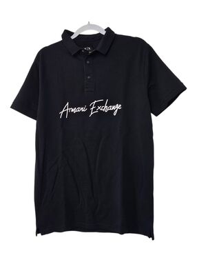 A|X Armani Exchange Navy Blue Stretch Polo Shirt Mens Signature Logo